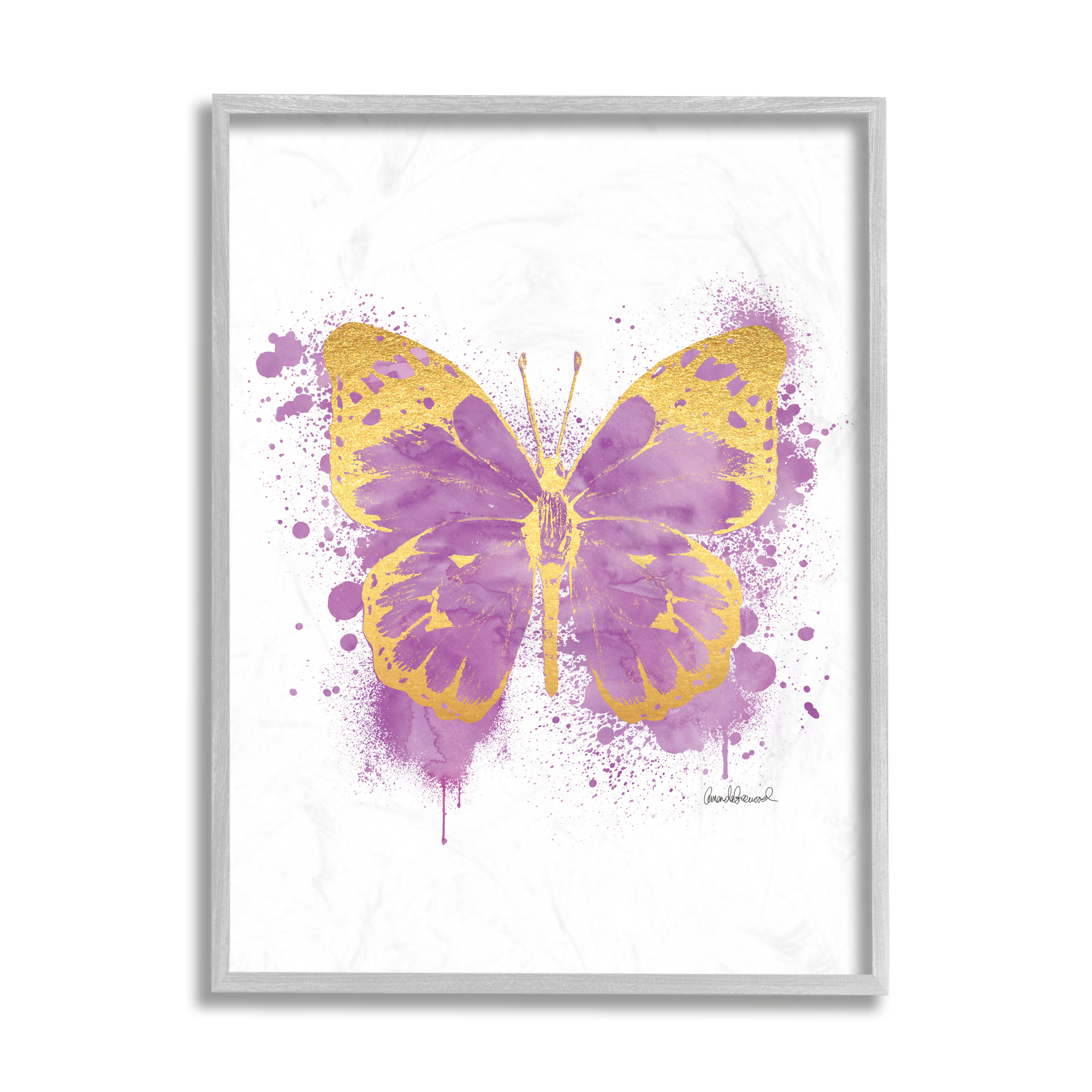 Stupell Industries Purple Butterfly Paint Splatter Glam Insect Gray Framed by Amanda Greenwood
