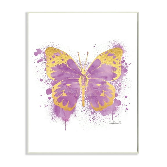 Stupell Industries Purple Butterfly Paint Splatter Glam Insect Wall Plaque by Amanda Greenwood