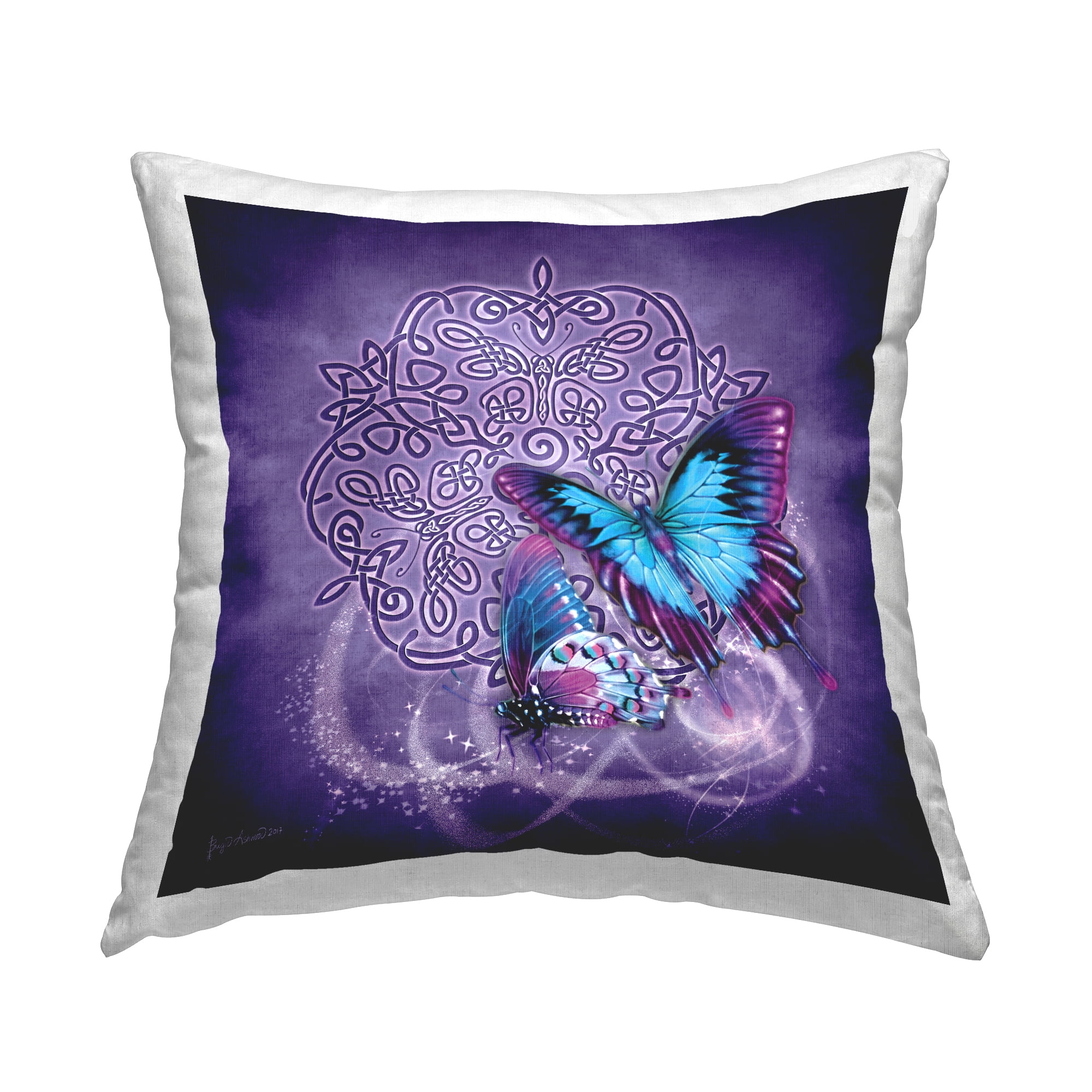 Stupell Industries Purple Celtic Butterfly Decorative Printed Throw Pillow, 18 x 18