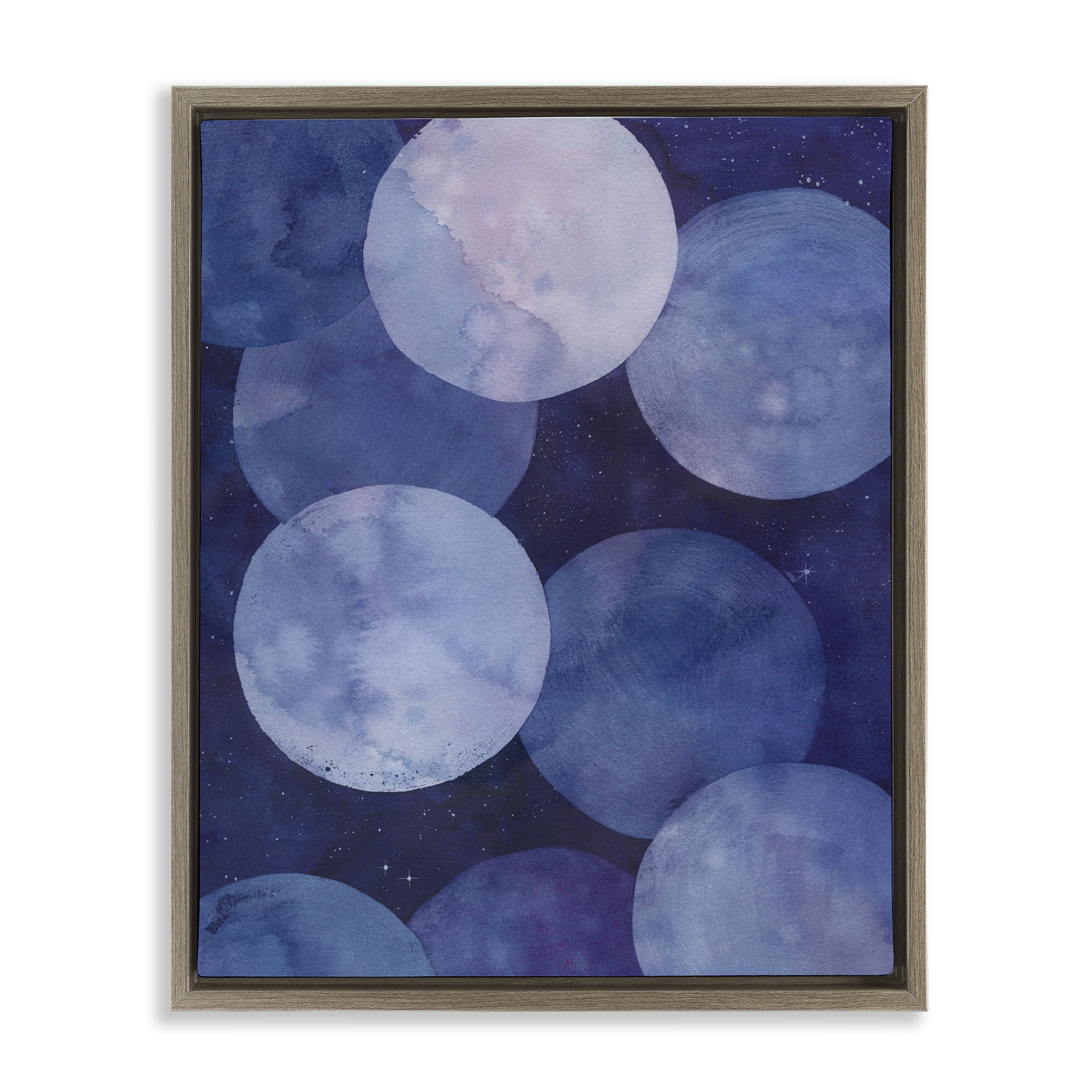 Stupell Industries Purple Circular Shapes Abstract Painting Brown Floater Framed Canvas Art Print Wall Art, 17 x 21