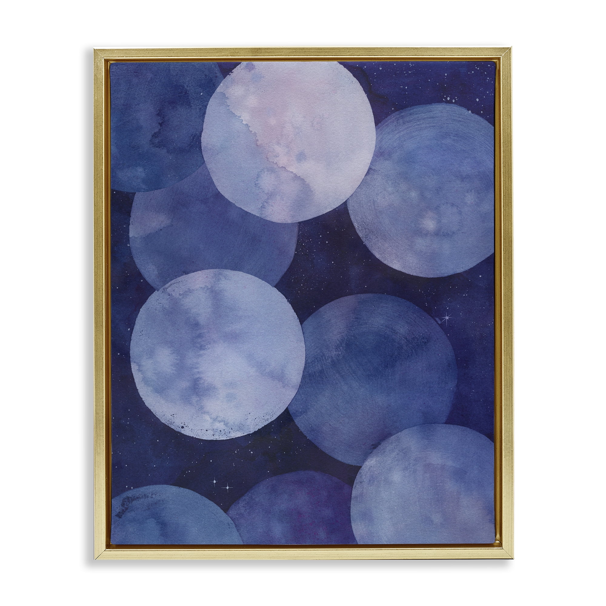 Stupell Industries Purple Circular Shapes Abstract Painting Gold Floater Framed Canvas Art Print Wall Art, 25 x 31