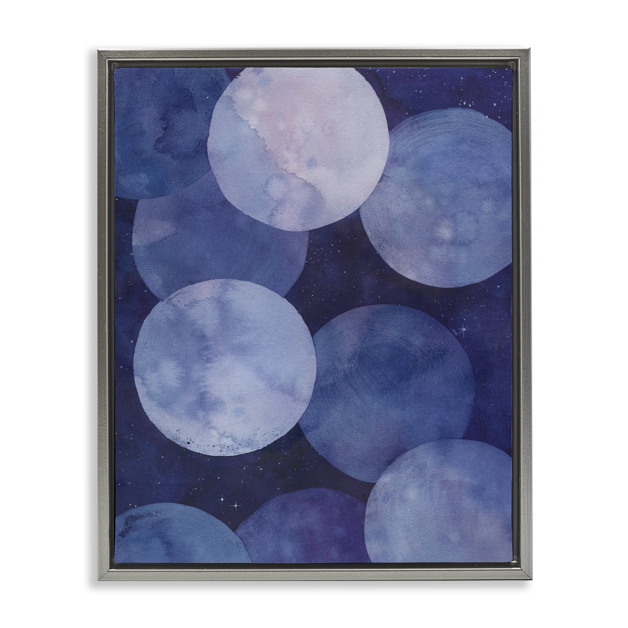 Stupell Industries Purple Circular Shapes Abstract Painting Gray Floater Framed Canvas Art Print Wall Art, 25 x 31
