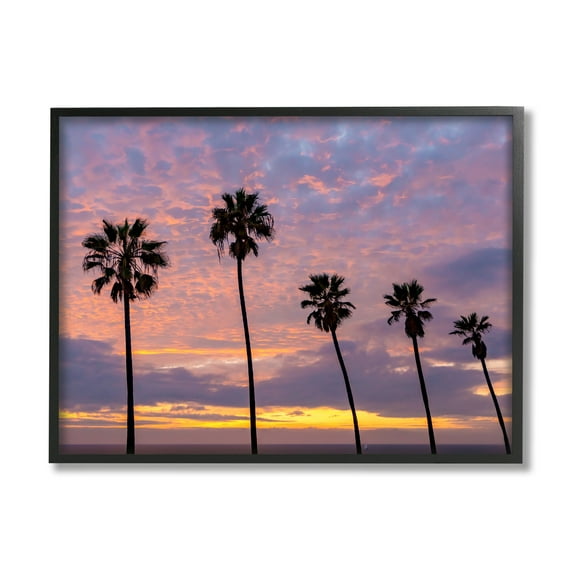 Stupell Industries Purple Cloudy Sunset Tall Palm Tree Silhouettes Photograph Black Framed Art Print Wall Art, Design by Jeff Poe Photography