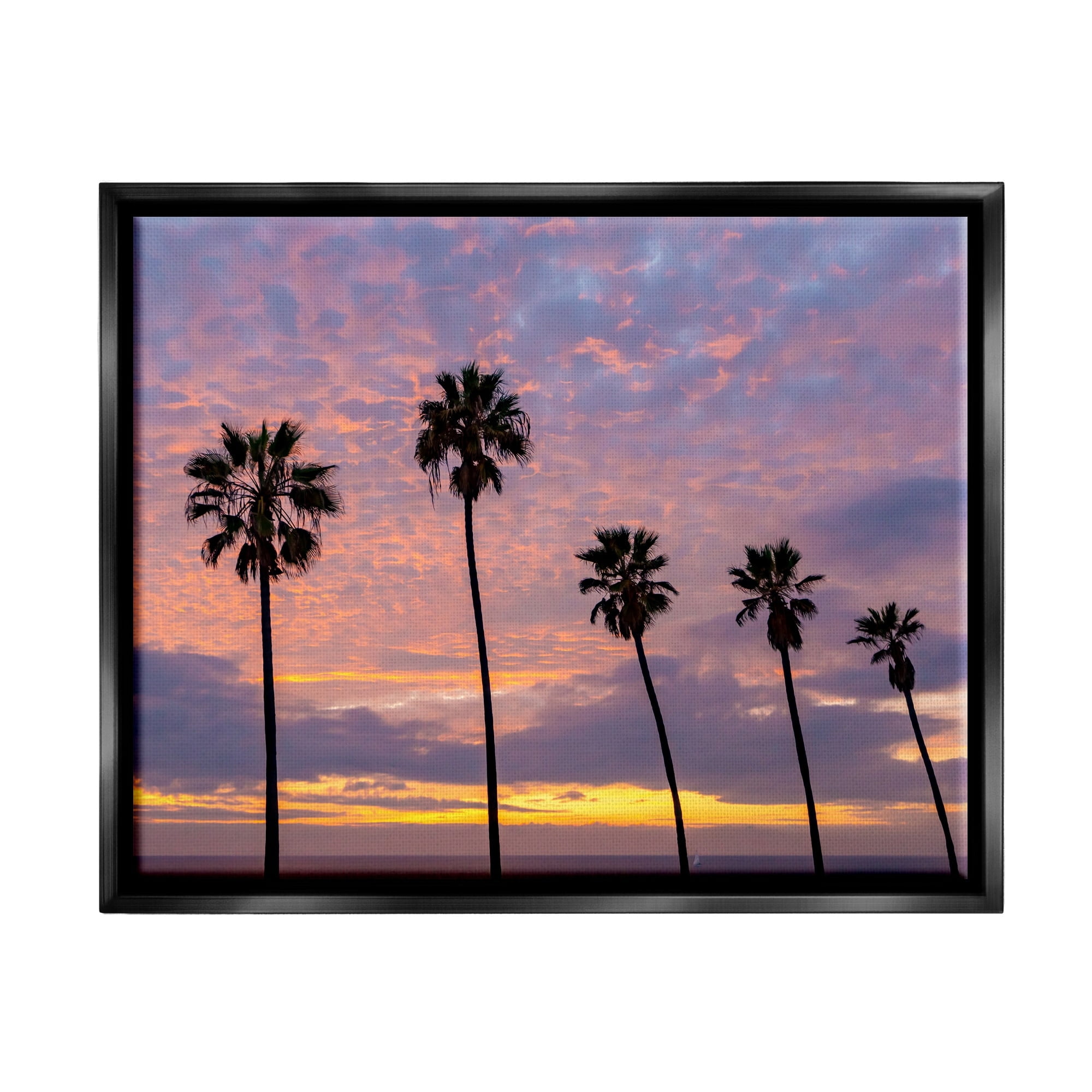 Stupell Industries Purple Cloudy Sunset Tall Palm Tree Silhouettes Photograph Jet Black Floating Framed Canvas Print Wall Art, Design by Jeff Poe Photography