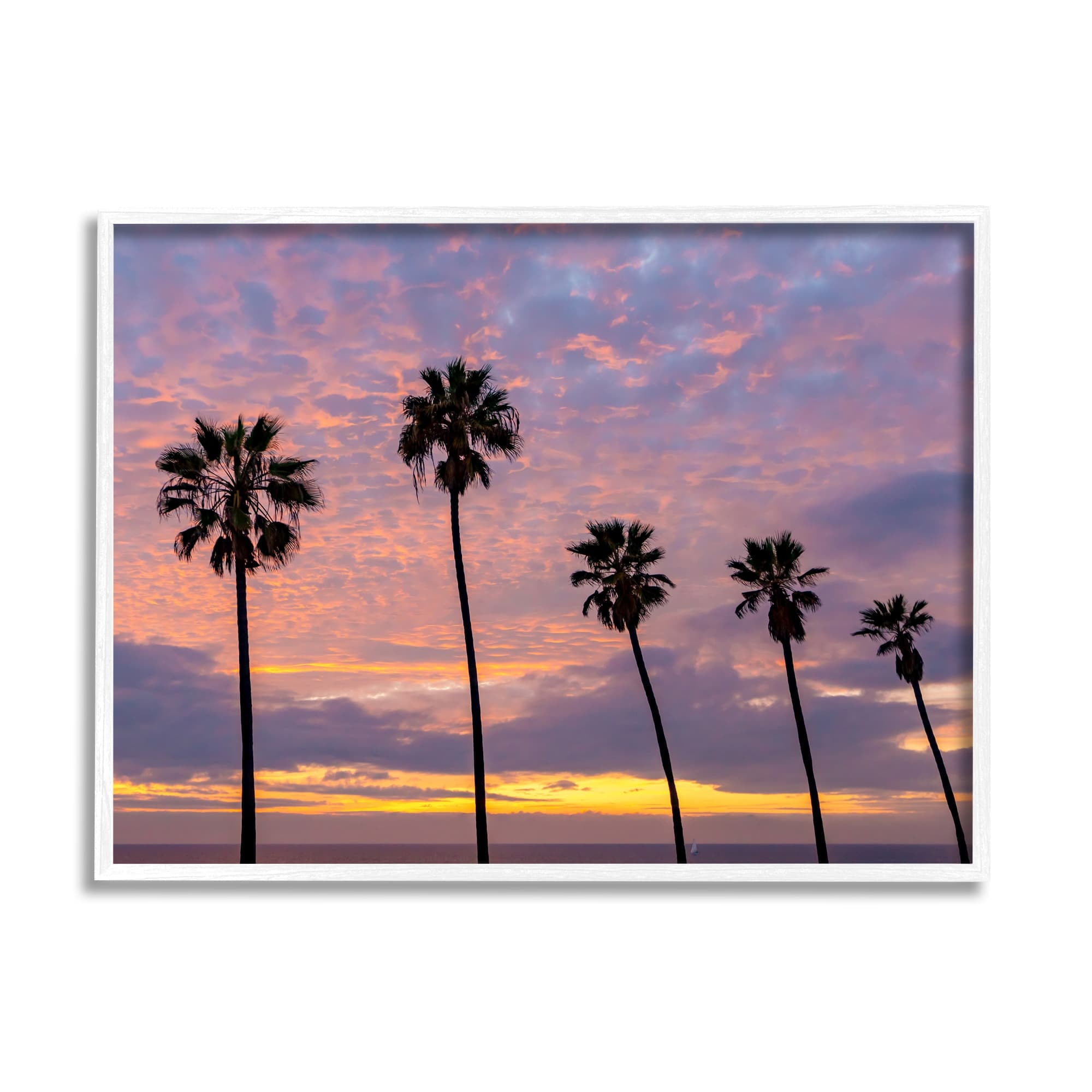 Stupell Industries Purple Cloudy Sunset Tall Palm Tree Silhouettes Photograph White Framed Art Print Wall Art, Design by Jeff Poe Photography