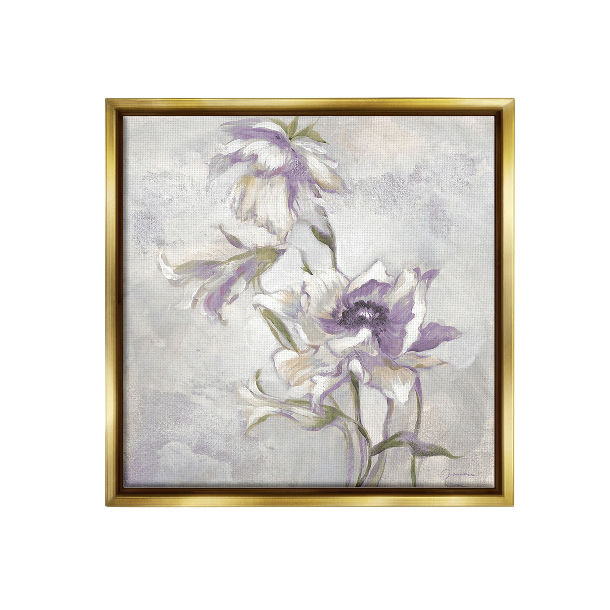 Stupell Industries Purple Curling Petals Botanical & Floral Painting Gold Floater Framed Canvas Art Print Wall Art, 18 x 18
