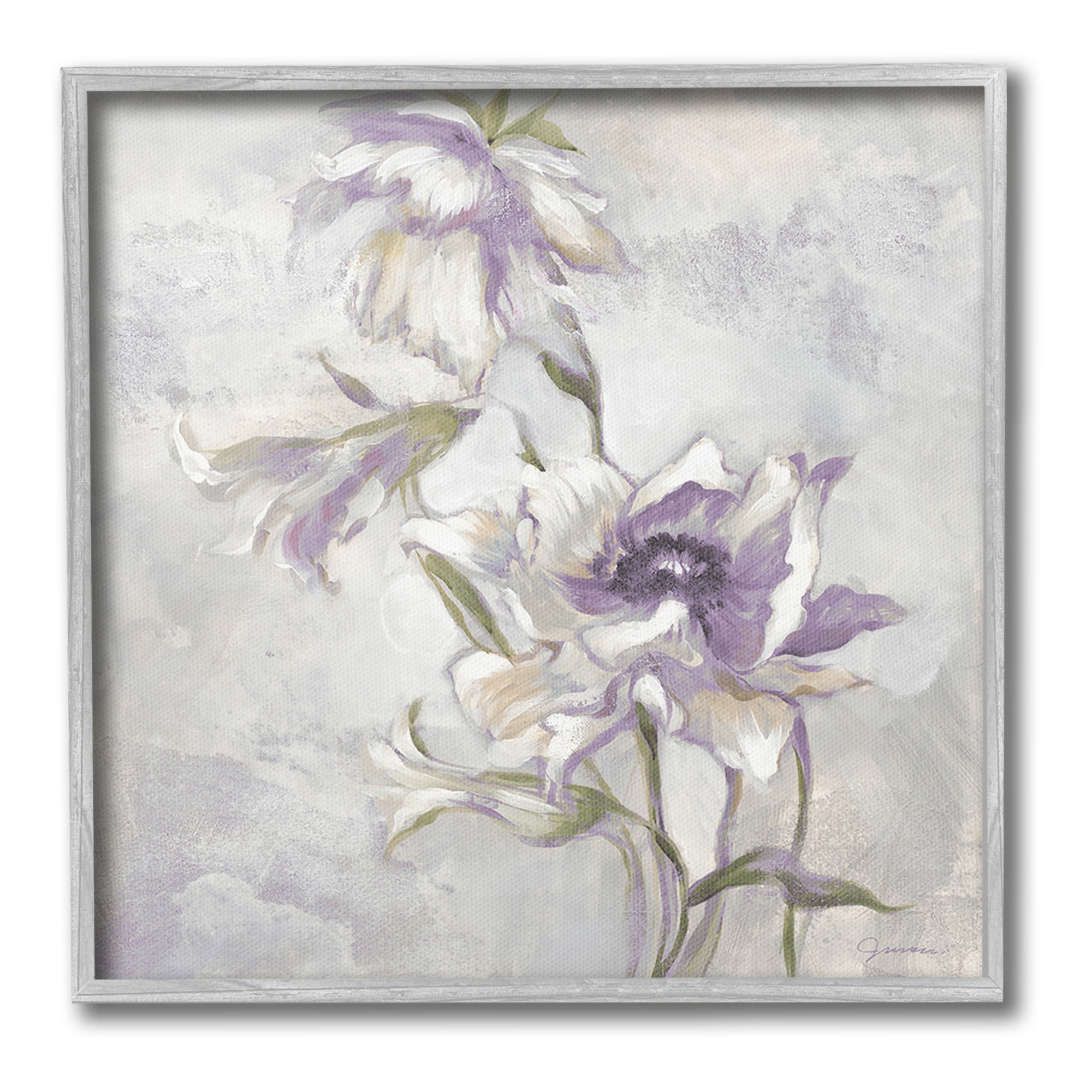 Stupell Industries Purple Curling Petals Botanical & Floral Painting Gray Framed Art Print Wall Art, 24 x 24