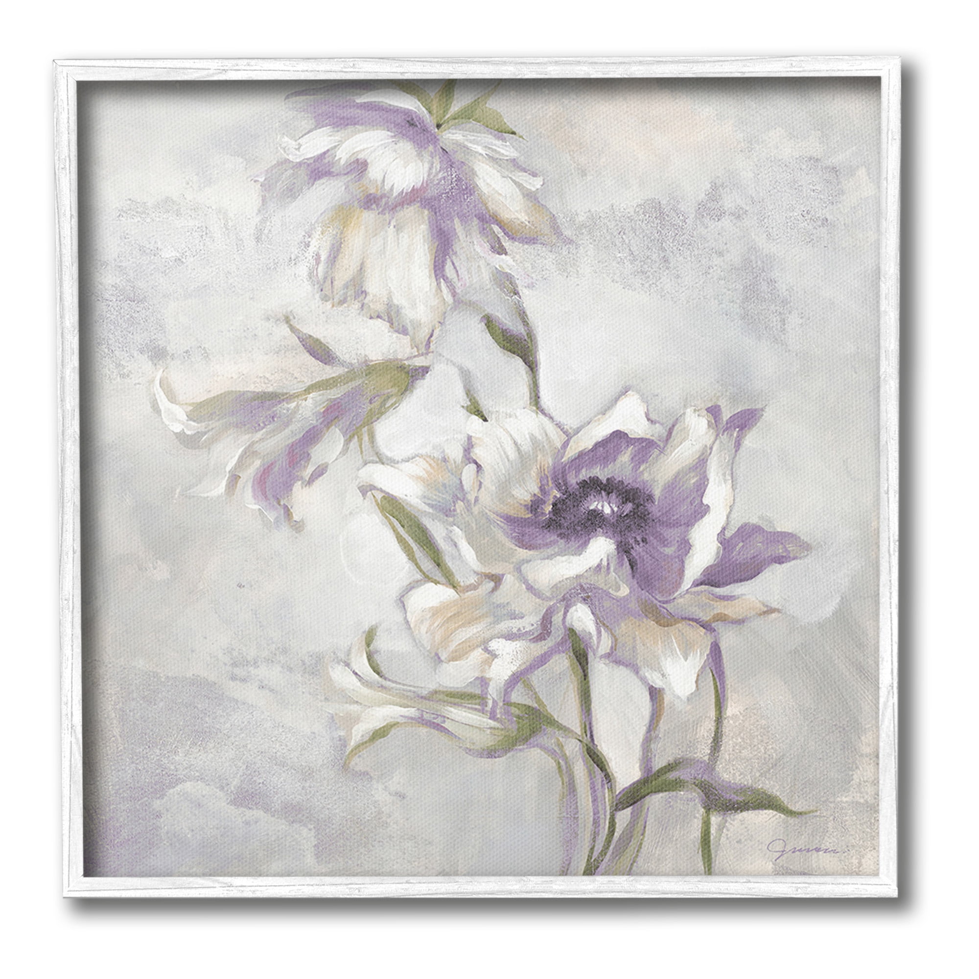 Stupell Industries Purple Curling Petals Botanical & Floral Painting White Framed Art Print Wall Art, 17 x 17