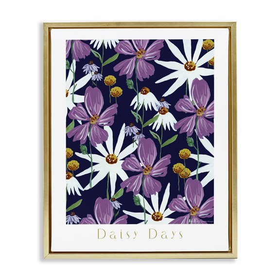 Stupell Industries Purple Daisy Days Floral Painting Gold Floater Framed Canvas Art Print Wall Art, 17 x 21