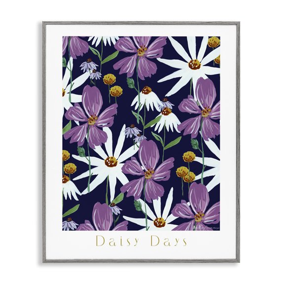 Stupell Industries Purple Daisy Days Floral Painting Gray Framed Art Print Wall Art, 11 x 14