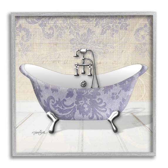 Stupell Industries Purple Damask Claw Foot Tub Bathroom, 12 x 12,Design by Diane Stimson