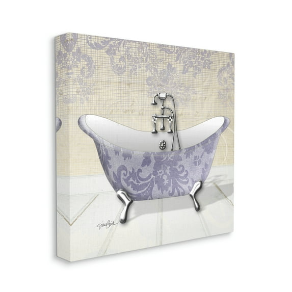 Stupell Industries Purple Damask Claw Foot Tub Bathroom, 24 x 24,Design by Diane Stimson