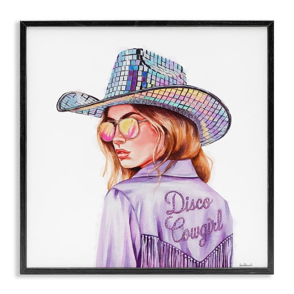 Stupell Industries Purple Disco Cowgirl People Painting Black Framed Art Print Wall Art, 17 x 17