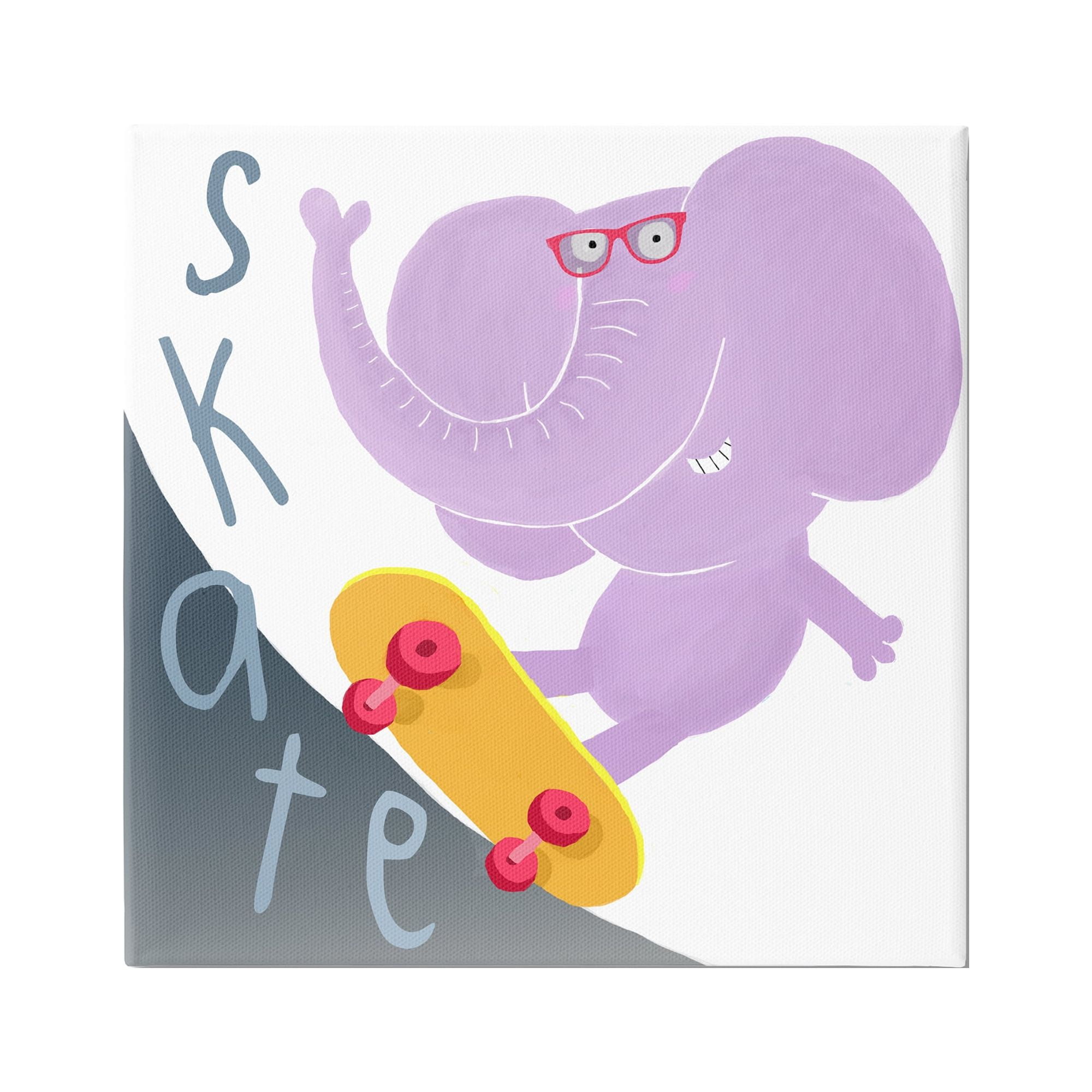 Stupell Industries Purple Elephant on Skateboard Animals & Insects Painting Gallery Wrapped Canvas Print Wall Art, 30 x 30