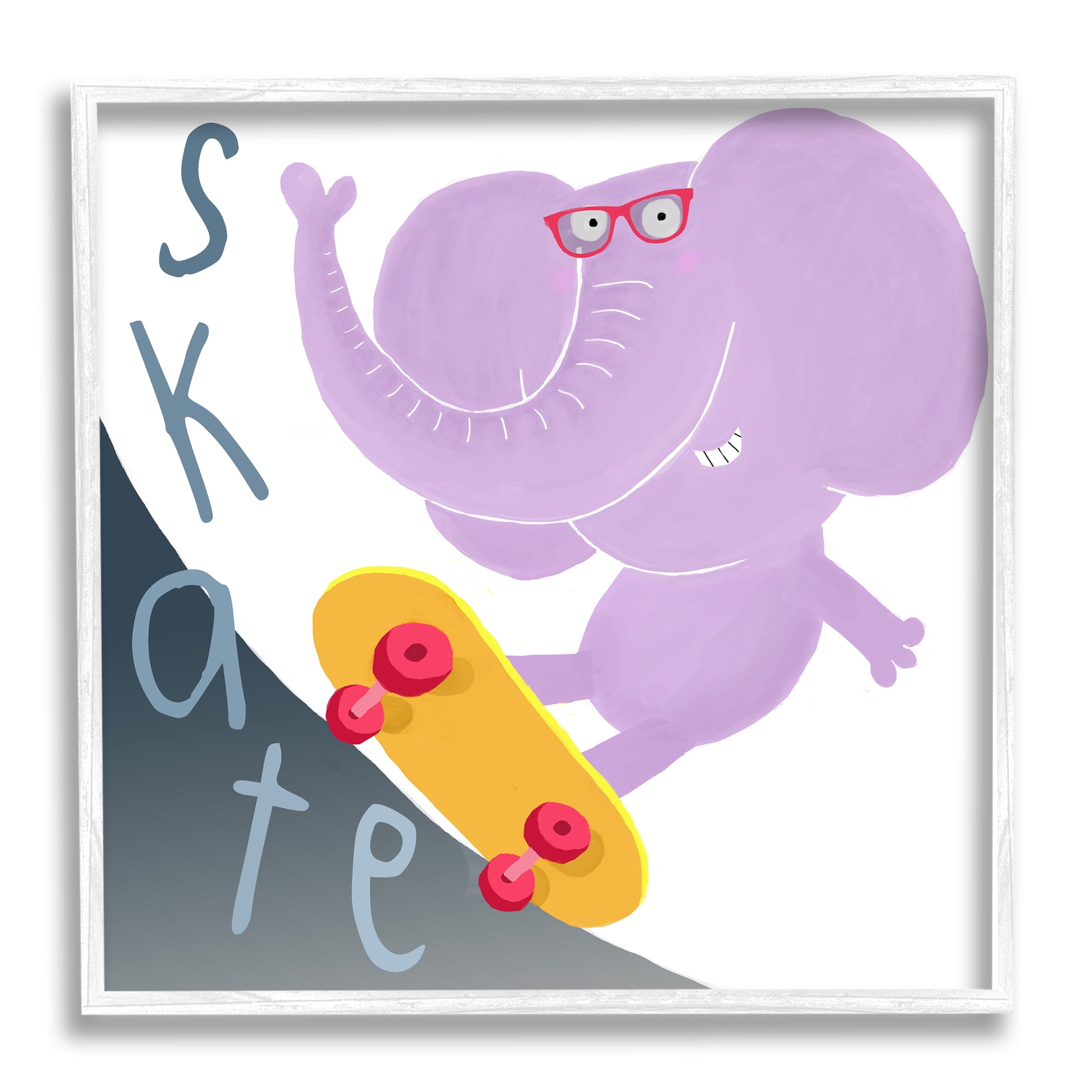 Stupell Industries Purple Elephant on Skateboard Animals & Insects Painting White Framed Art Print Wall Art, 24 x 24