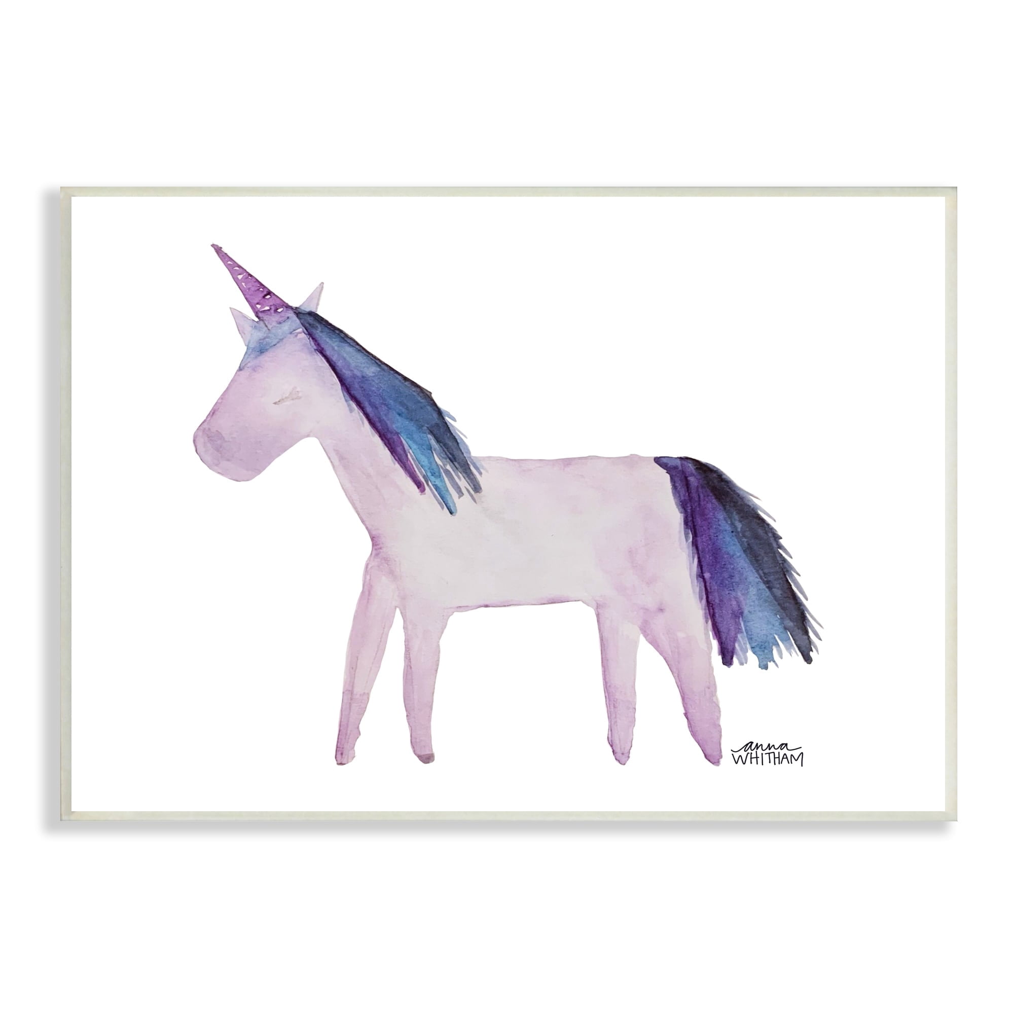 Stupell Industries Purple Fantasy Unicorn Pony Watercolor Effect Painting Wood Wall Art, 19 x 13, Design by Anna Whitham