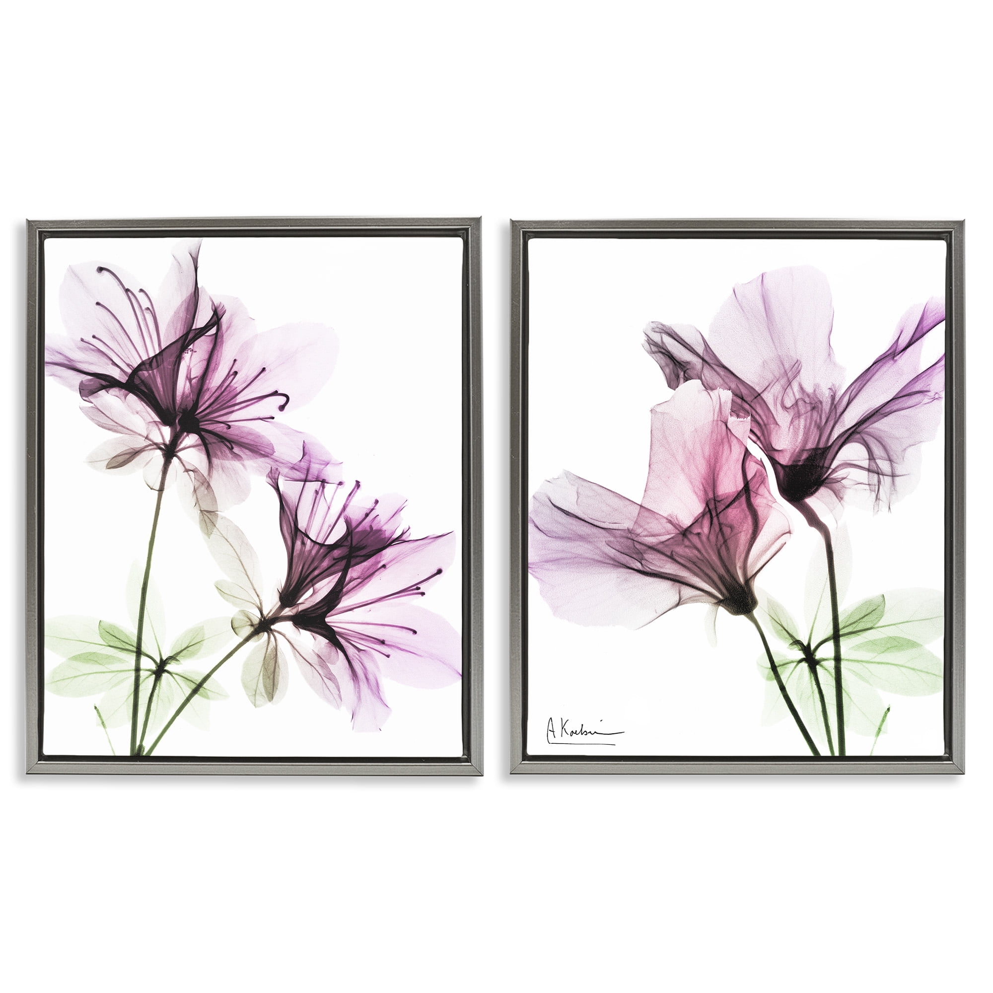 Stupell Industries Purple Flower Bloom Design Botanical & Floral Photography Gray Floater Framed Canvas Art Print Wall Art, 25 x 31, Set of 2