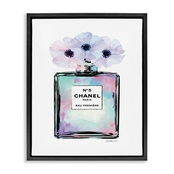 Stupell Industries Purple Flower Perfume Glam Fashion Design Jet Black Framed Floating Canvas Wall Art, 16x20, by Amanda Greenwood