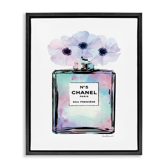 Stupell Industries Purple Flower Perfume Glam Fashion Design Jet Black Framed Floating Canvas Wall Art, 16x20, by Amanda Greenwood