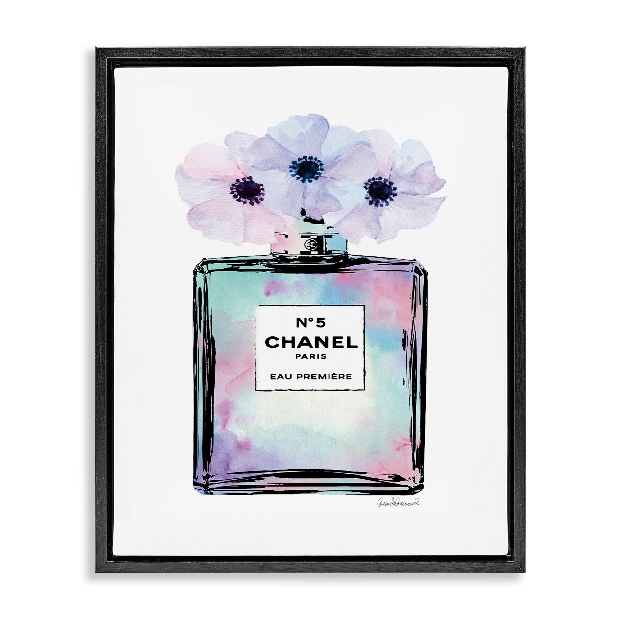 Stupell Industries Purple Flower Perfume Glam Fashion Design Jet Black Framed Floating Canvas Wall Art, 24x30, by Amanda Greenwood