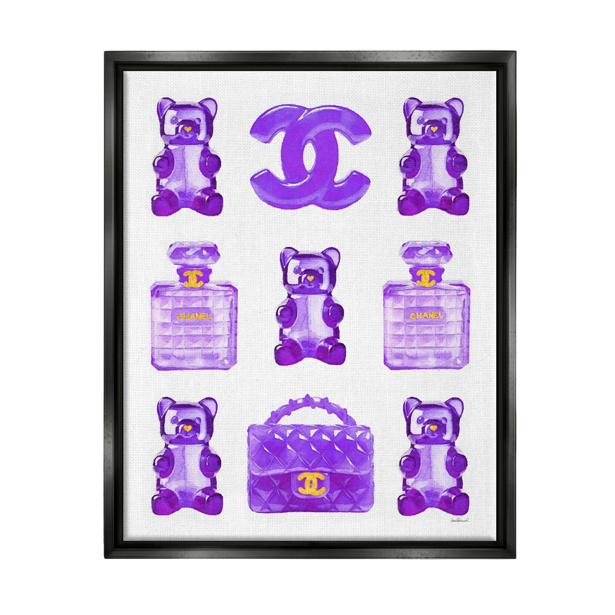 Stupell Industries Purple Glam Gummy Candy Beauty & Fashion Painting Black Floater Framed Canvas Art Print Wall Art, 17 x 21