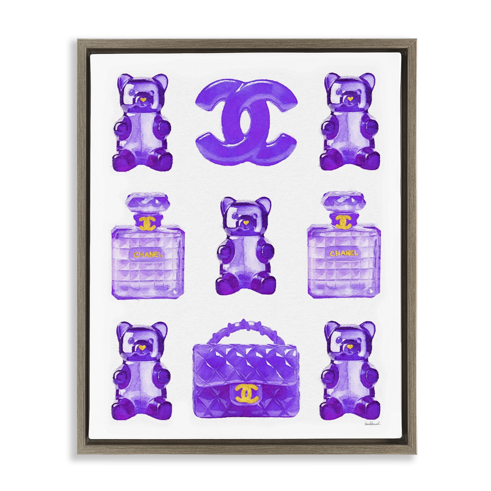 Stupell Industries Purple Glam Gummy Candy Beauty & Fashion Painting Brown Floater Framed Canvas Art Print Wall Art, 25 x 31