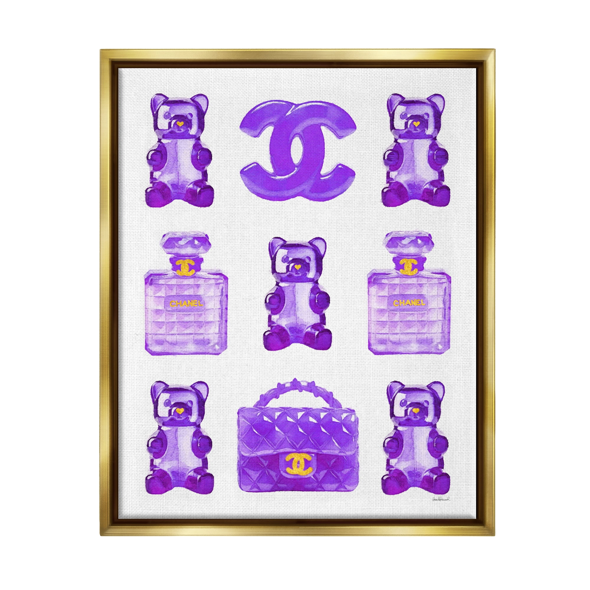Stupell Industries Purple Glam Gummy Candy Beauty & Fashion Painting Gold Floater Framed Canvas Art Print Wall Art, 17 x 21