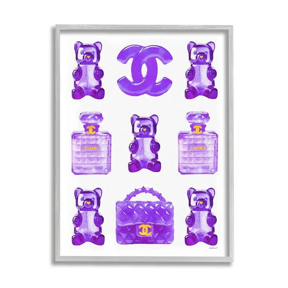 Stupell Industries Purple Glam Gummy Candy Beauty & Fashion Painting Gray Framed Art Print Wall Art, 11 x 14