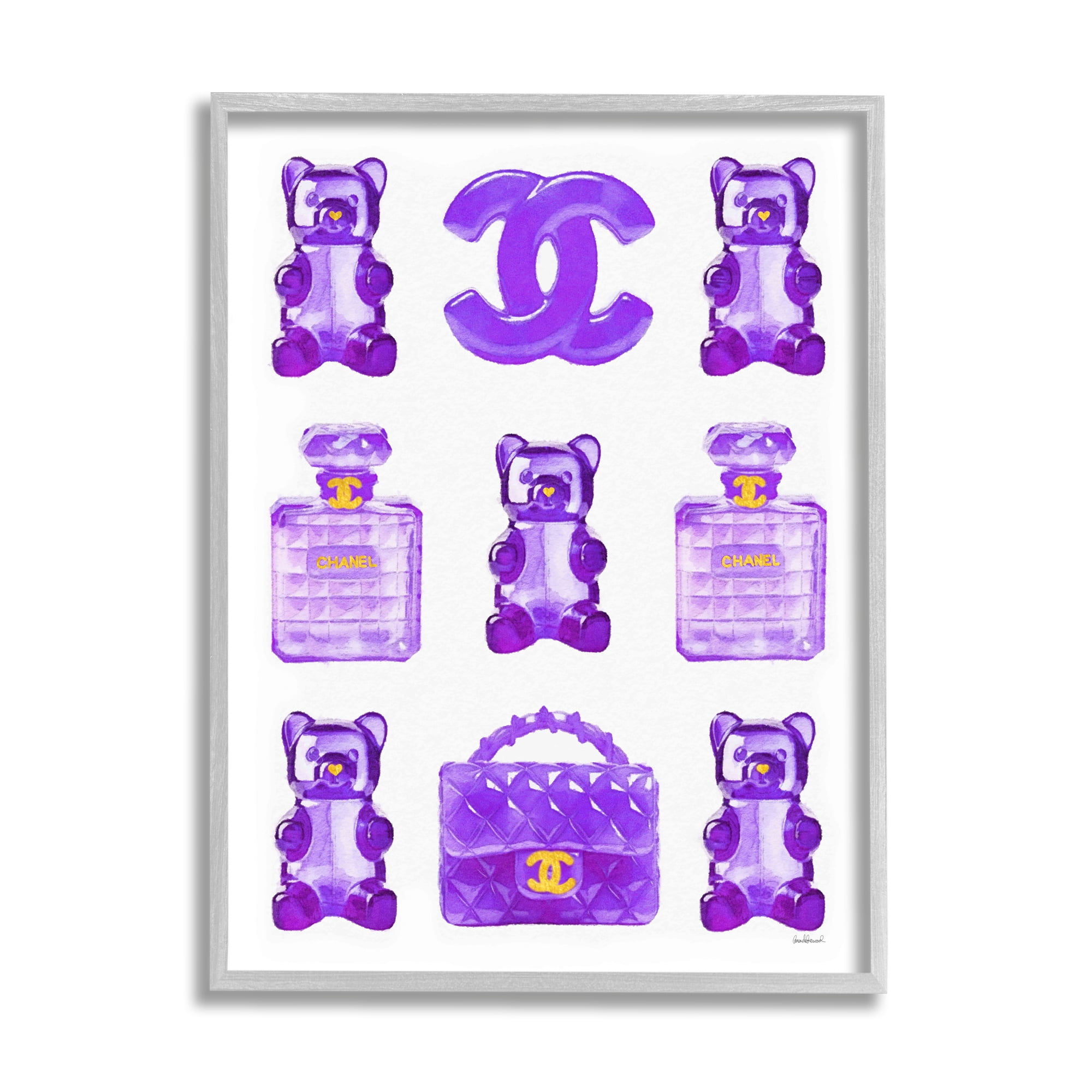 Stupell Industries Purple Glam Gummy Candy Beauty & Fashion Painting Gray Framed Art Print Wall Art, 16 x 20