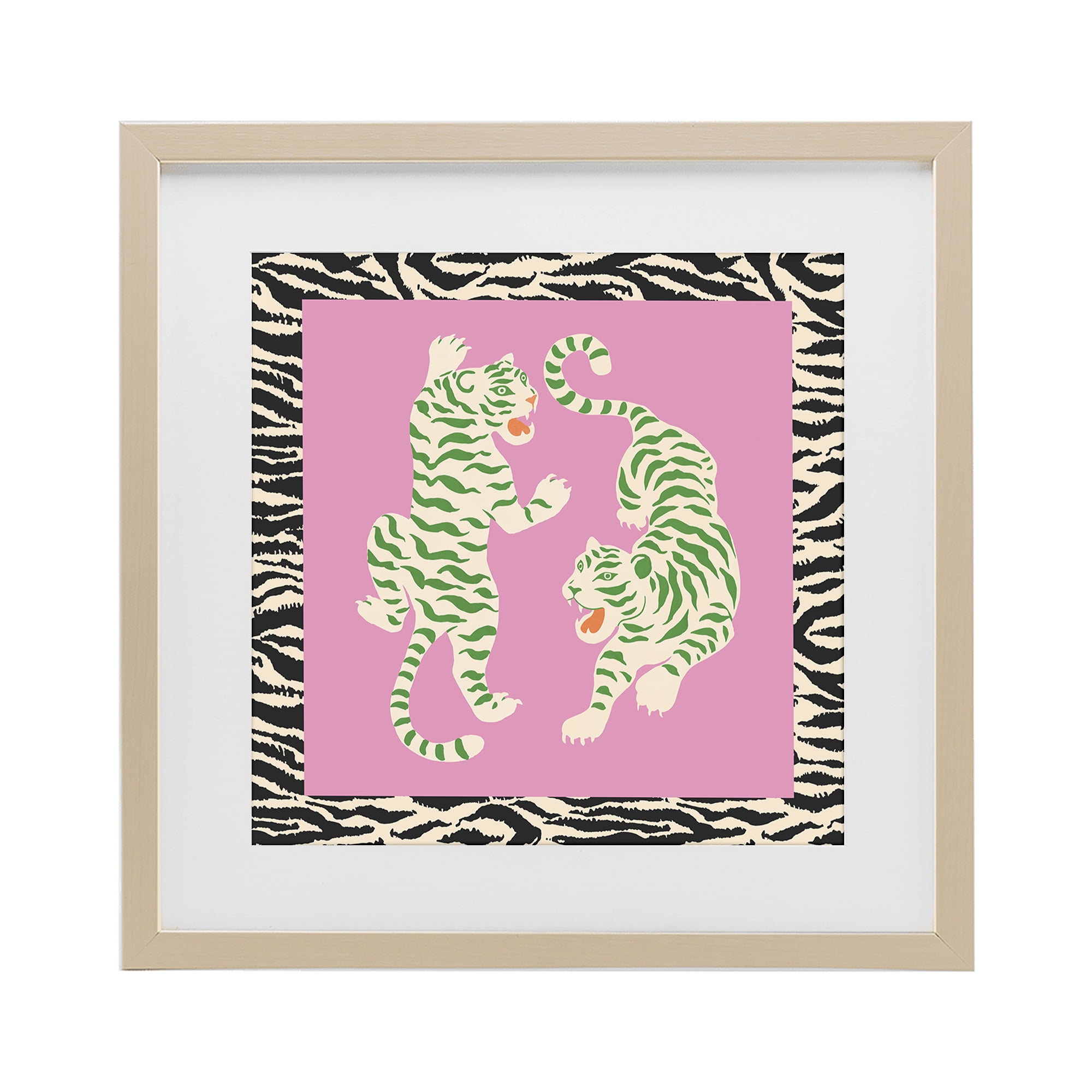 Stupell Industries Purple & Green Twin Tigers Birch Framed Print Under Glass, design by Karolina Sato