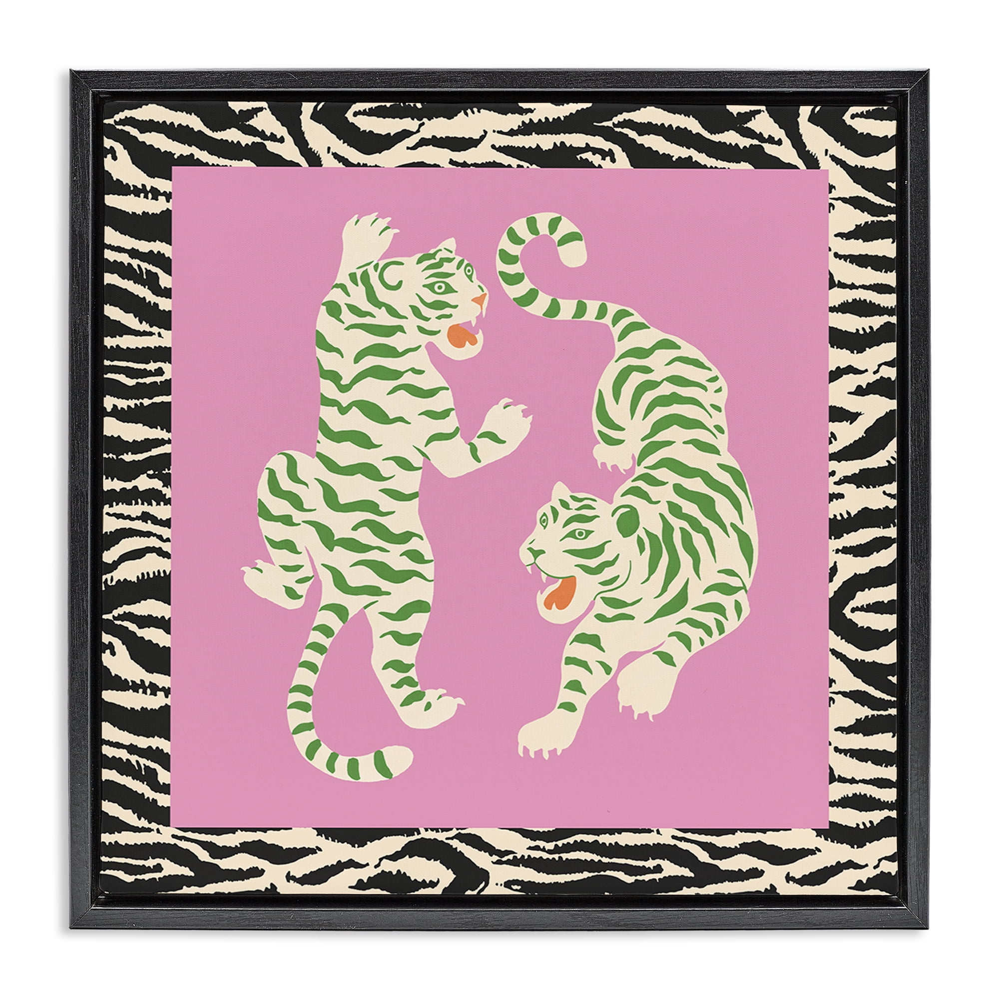 Stupell Industries Purple & Green Twin Tigers Black Framed Floater Canvas Wall Art, design by Karolina Sato