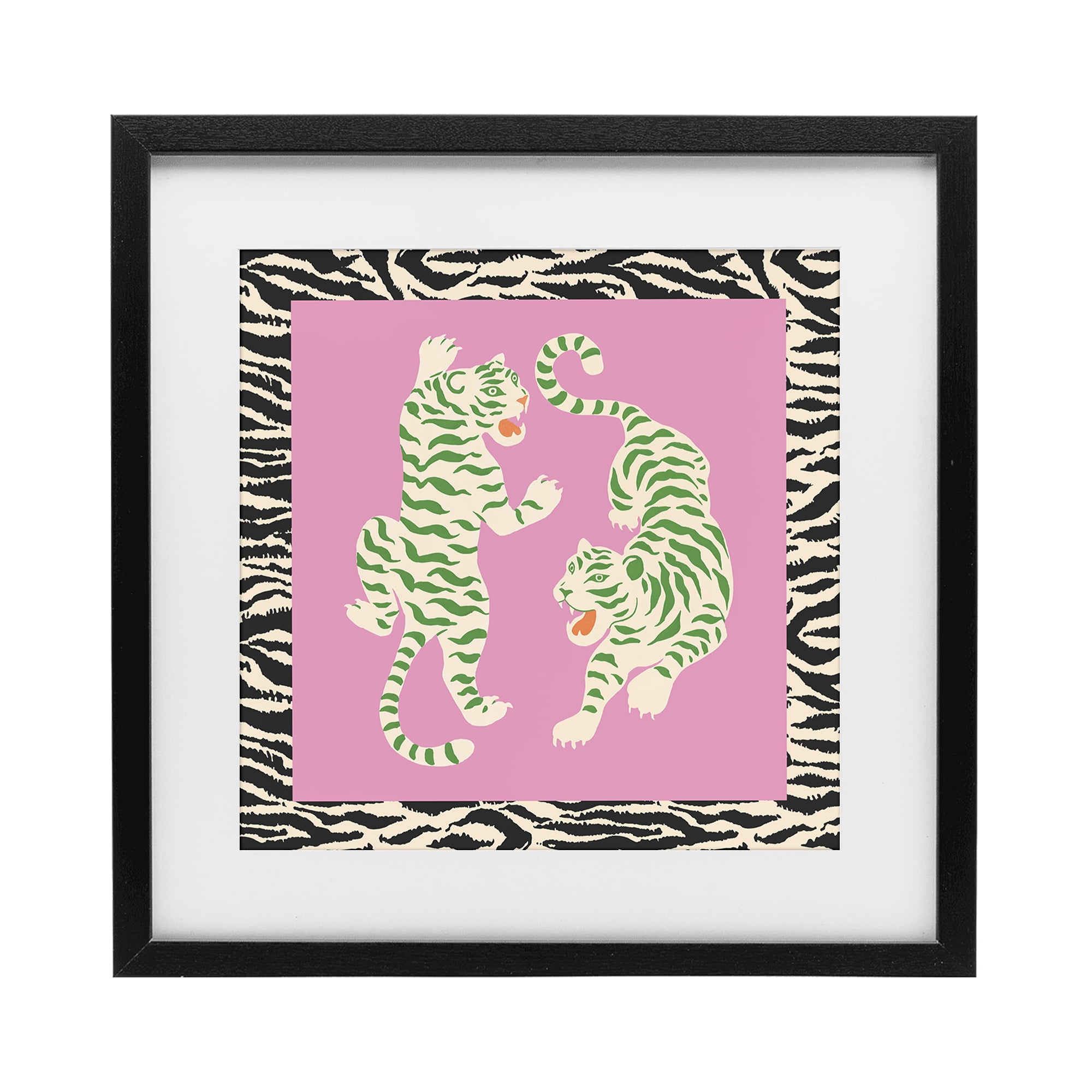 Stupell Industries Purple & Green Twin Tigers Black Framed Print Under Glass, design by Karolina Sato