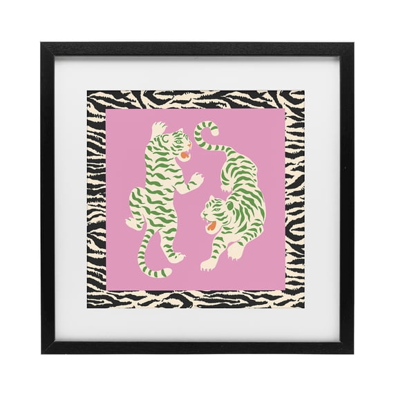 Stupell Industries Bohemian Purple & Green Twin Tigers Black Framed Print Under Glass, 13 x 13, by Karolina Sato