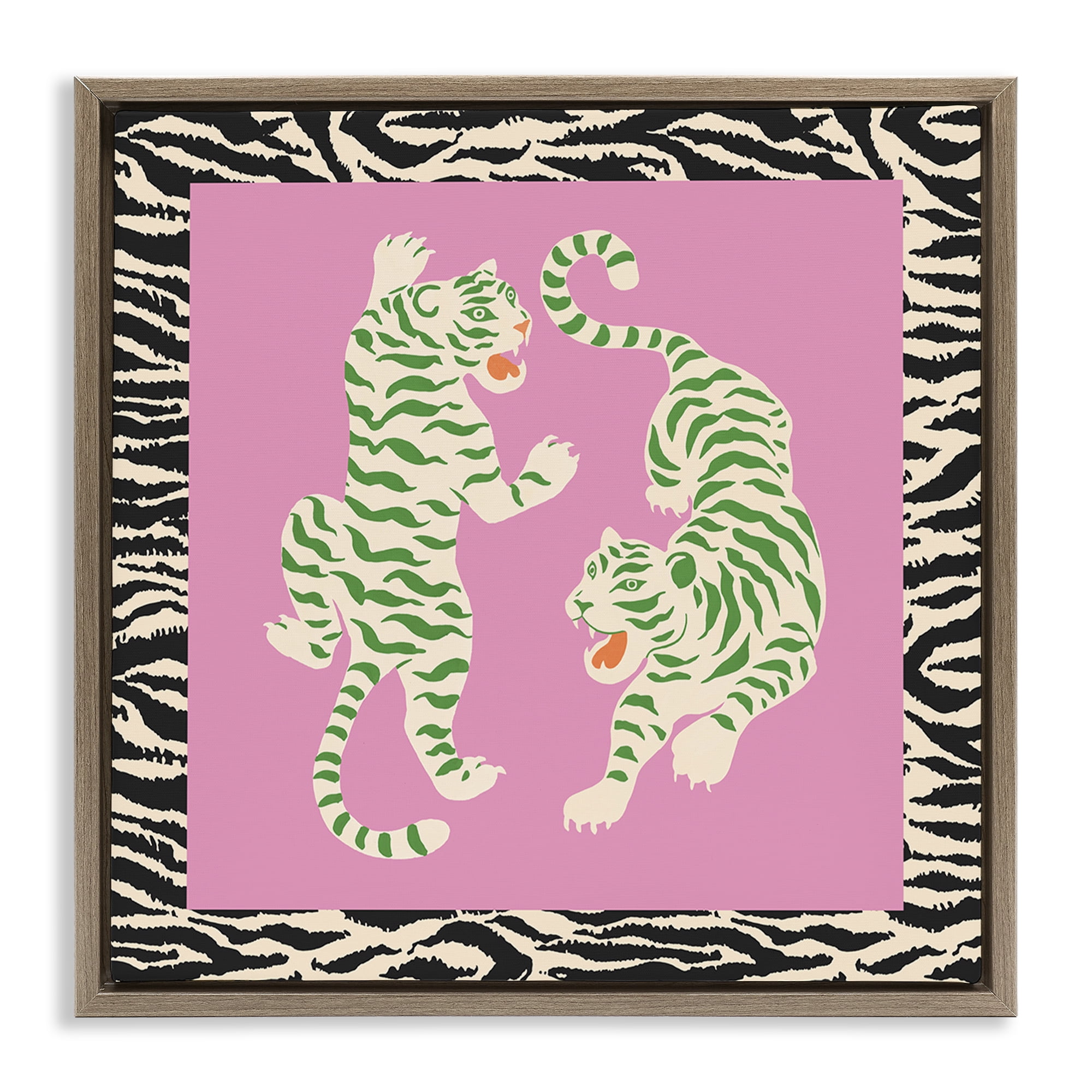 Stupell Industries Purple & Green Twin Tigers Brown Framed Floater Canvas Wall Art, design by Karolina Sato