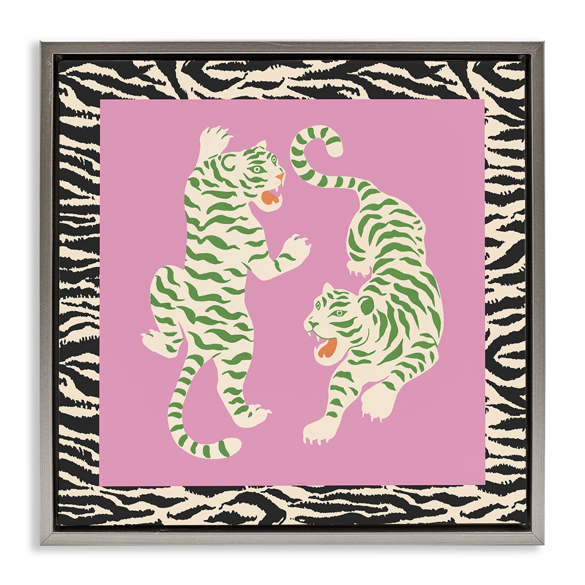 Stupell Industries Purple & Green Twin Tigers Gray Framed Floater Canvas Wall Art, design by Karolina Sato
