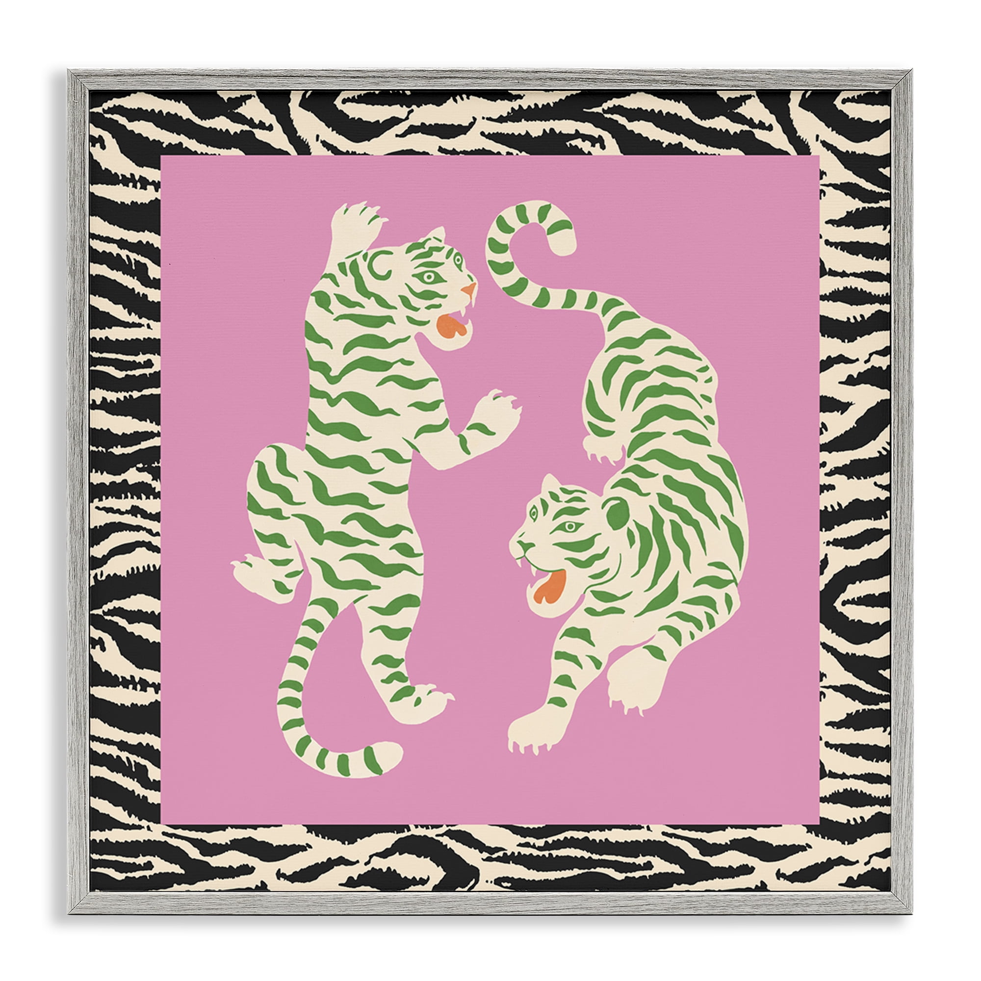 Stupell Industries Purple & Green Twin Tigers Gray Framed Giclee Art, design by Karolina Sato