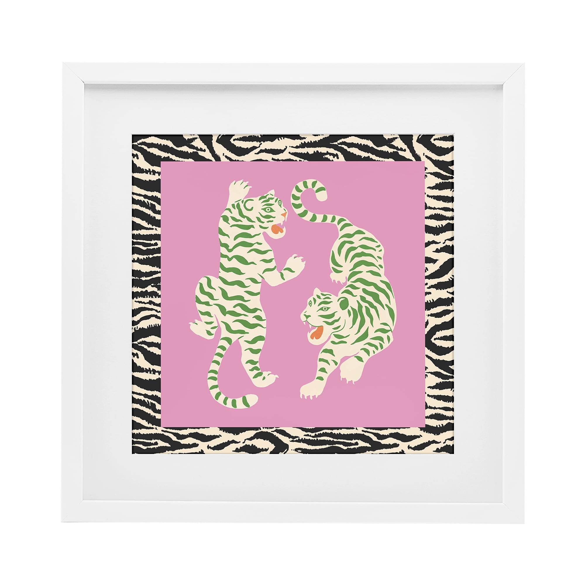 Stupell Industries Purple & Green Twin Tigers White Framed Print Under Glass, design by Karolina Sato