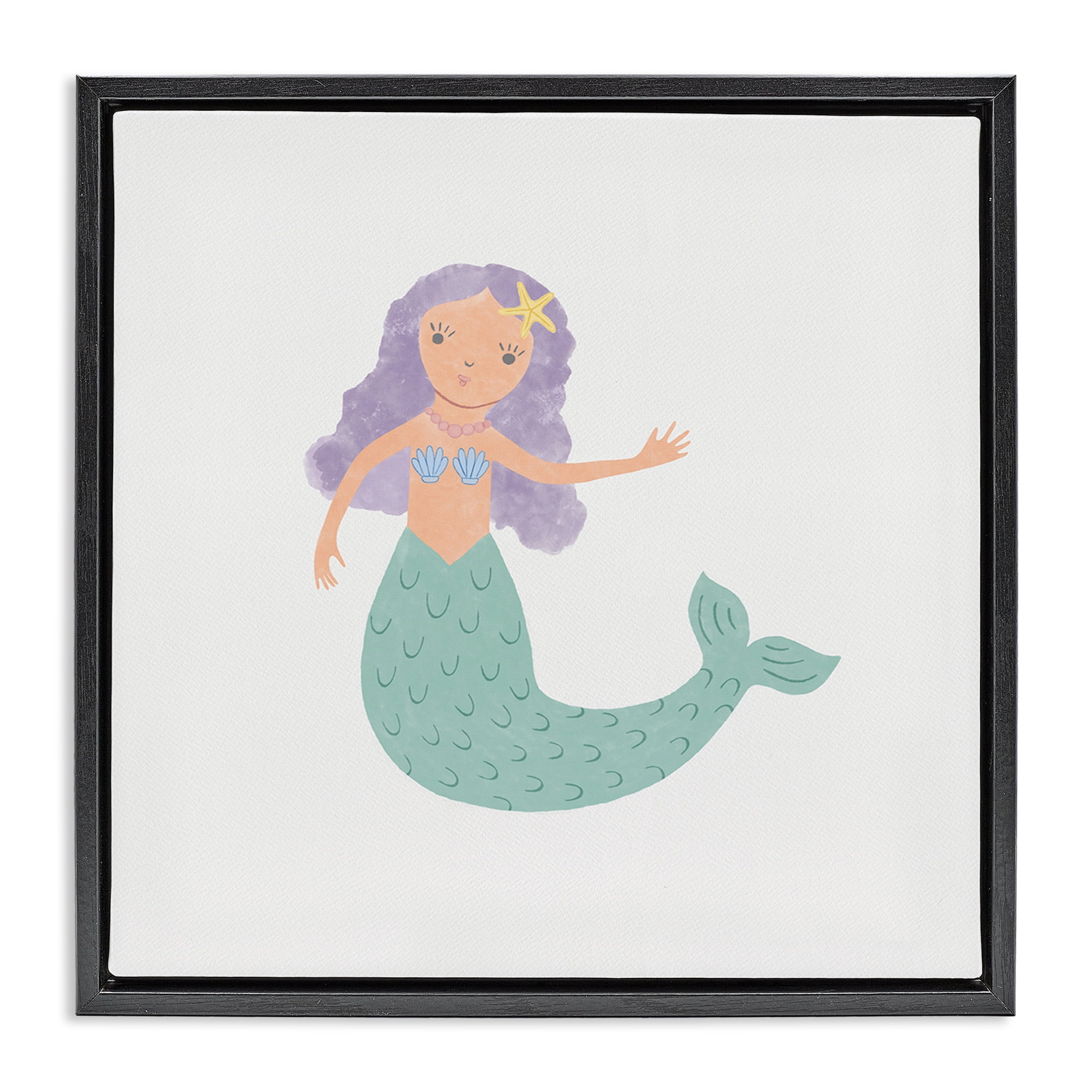 Stupell Industries Purple Hair Mermaid Fantasy & Sci-Fi Painting Black Floater Framed Canvas Art Print Wall Art, 25 x 25
