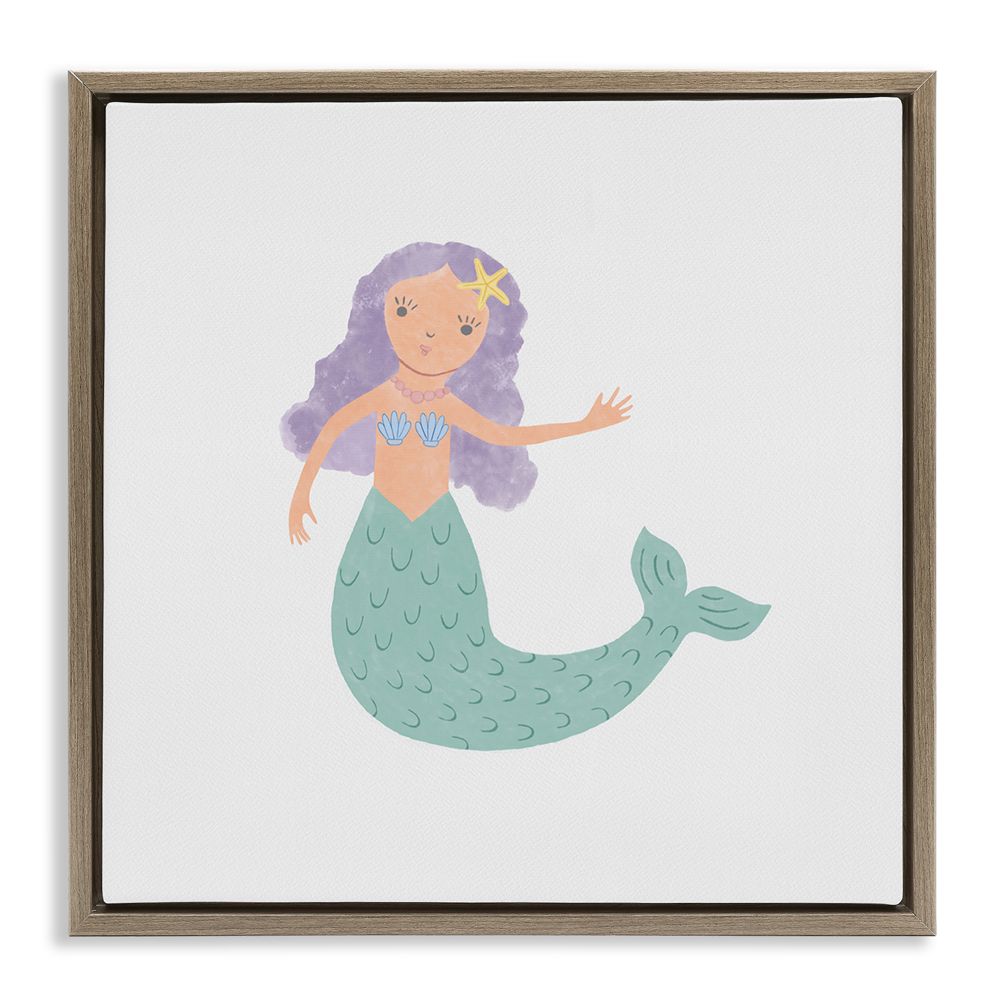 Stupell Industries Purple Hair Mermaid Fantasy & Sci-Fi Painting Brown Floater Framed Canvas Art Print Wall Art, 18 x 18