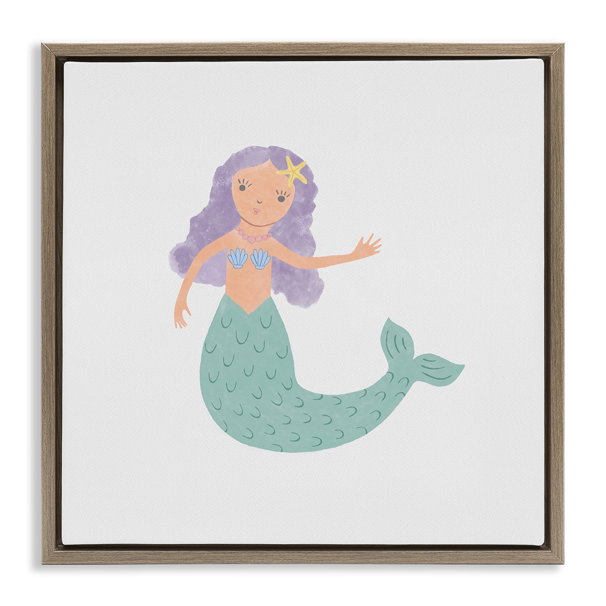 Stupell Industries Purple Hair Mermaid Fantasy & Sci-Fi Painting Brown Floater Framed Canvas Art Print Wall Art, 25 x 25