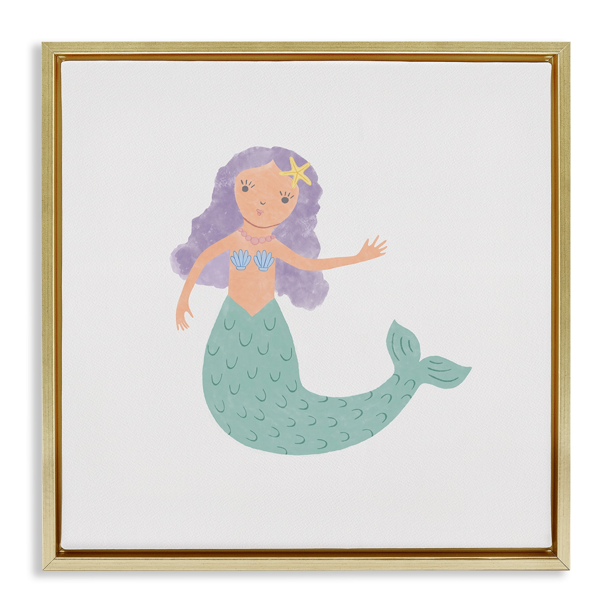 Stupell Industries Purple Hair Mermaid Fantasy & Sci-Fi Painting Gold Floater Framed Canvas Art Print Wall Art, 25 x 25