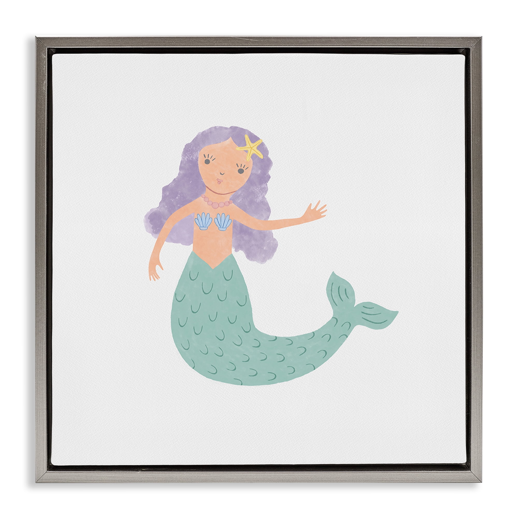 Stupell Industries Purple Hair Mermaid Fantasy & Sci-Fi Painting Gray Floater Framed Canvas Art Print Wall Art, 25 x 25