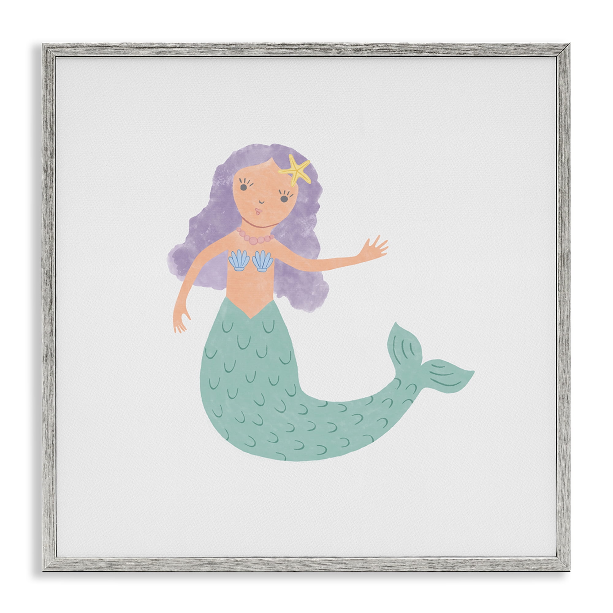 Stupell Industries Purple Hair Mermaid Fantasy & Sci-Fi Painting Gray Framed Art Print Wall Art, 12 x 12