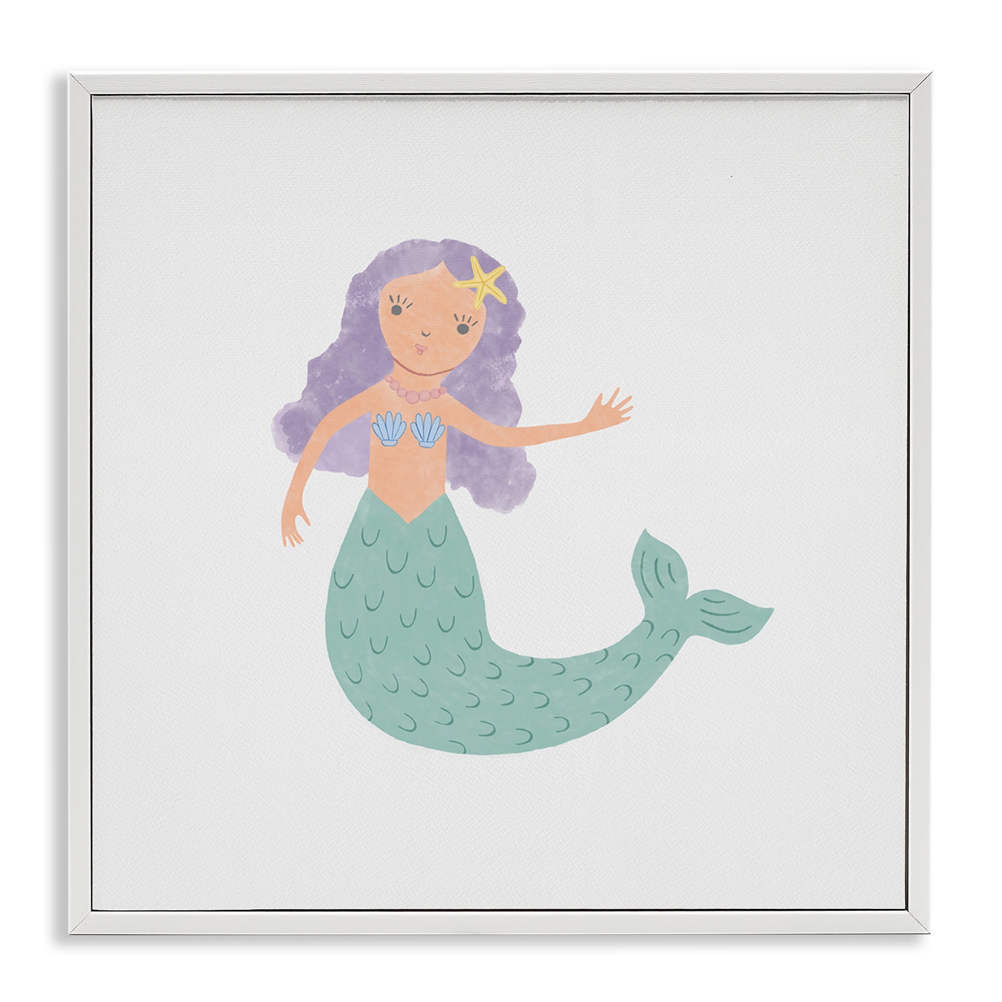 Stupell Industries Purple Hair Mermaid Fantasy & Sci-Fi Painting White Framed Art Print Wall Art, 17 x 17