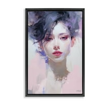 Stupell Industries Purple Haired Woman Novelty Painting Black Floater Framed Art Print Wall Art, 17 x 25