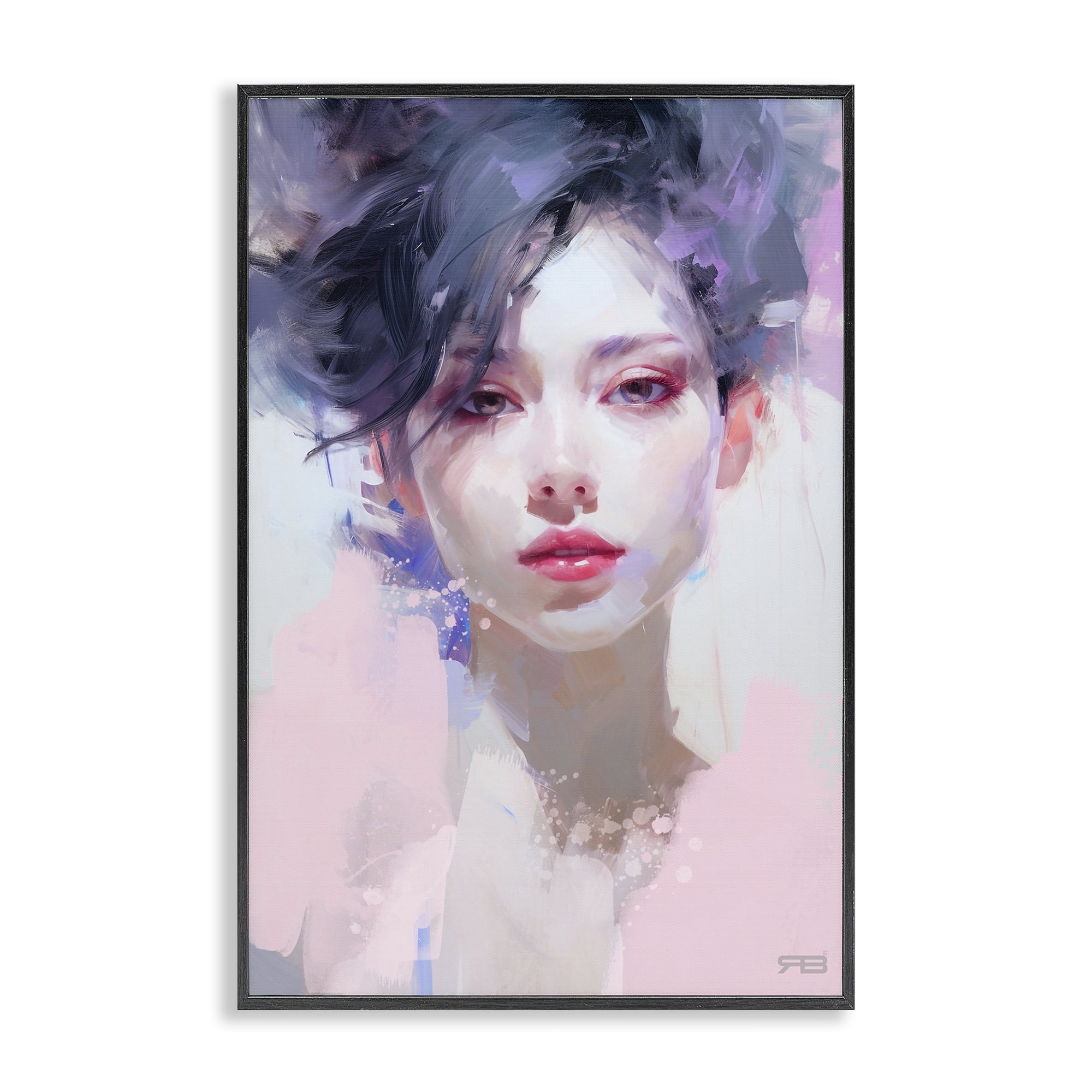 Stupell Industries Purple Haired Woman Novelty Painting Black Framed Art Print Wall Art, 16 x 24