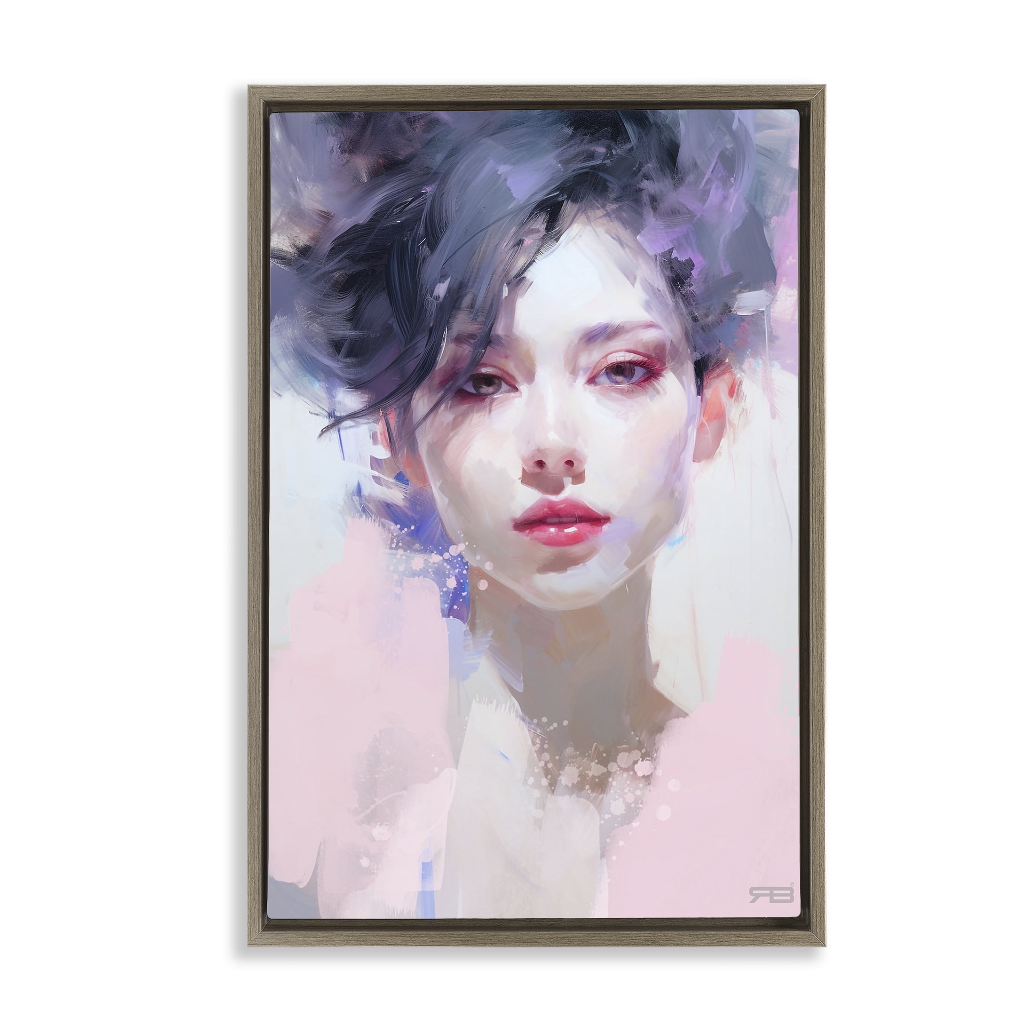 Stupell Industries Purple Haired Woman Novelty Painting Brown Floater Framed Art Print Wall Art, 21 x 31