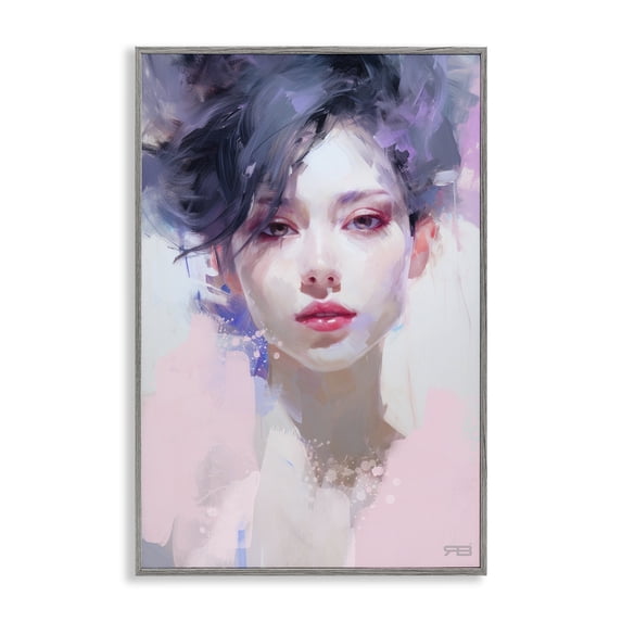 Stupell Industries Eclectic Purple Haired Woman Gray Framed Giclee Art, 12 x 18, by RB