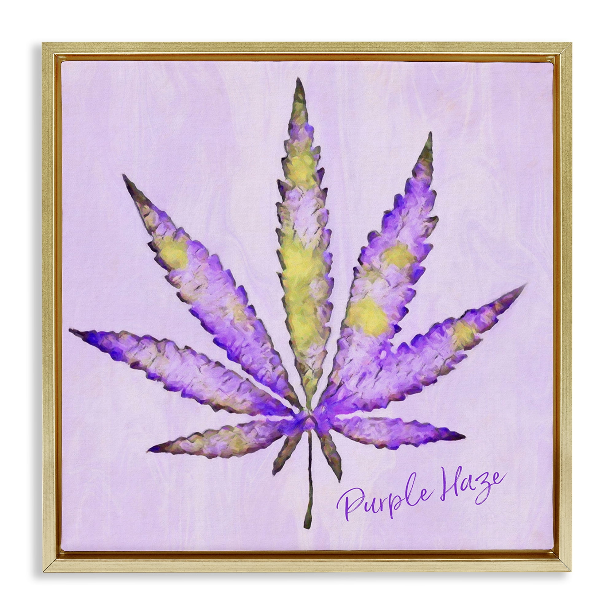 Stupell Industries Purple Haze Plant Leaf Plants & Flowers Painting Gold Floater Framed Canvas Art Print Wall Art, 18 x 18