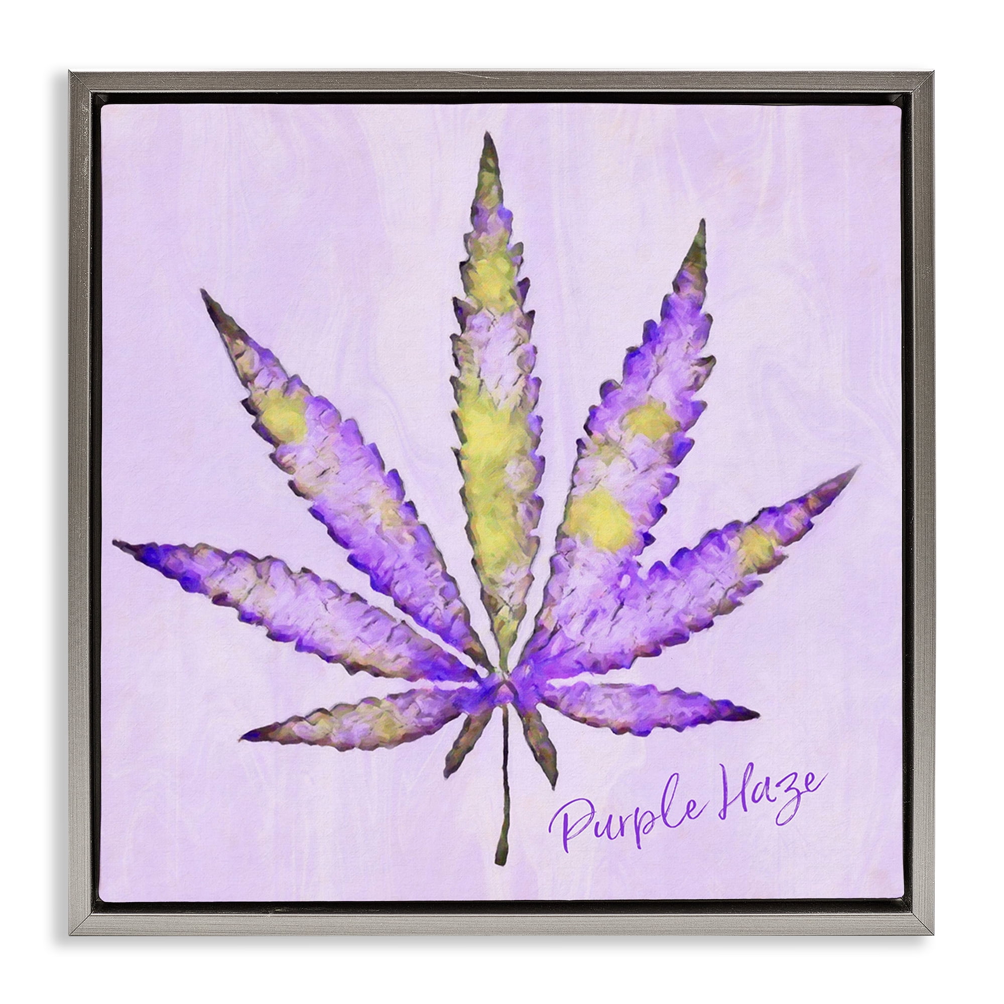 Stupell Industries Purple Haze Plant Leaf Plants & Flowers Painting Gray Floater Framed Canvas Art Print Wall Art, 25 x 25